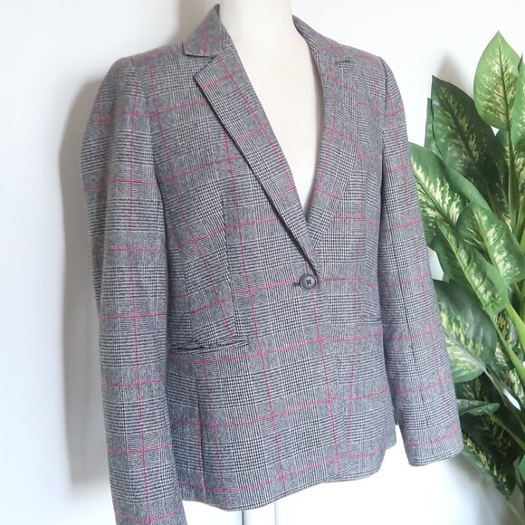 J. Crew Gray Pink Glen Plaid Single-breasted Wool Blazer Windowpane Structured - Picture 3 of 16